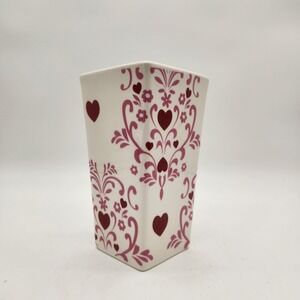 ProFlowers White Square Tall Vase Burgundy Hearts Pink Scrollwork Valentines Day